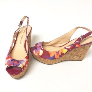 NEW Marc Fisher Genoa 2 Floral Cork Wedges